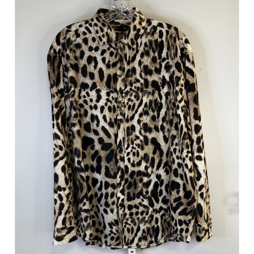 INC International Concepts Women’s Leopard Print Button Down Shirt S Long Sleeve